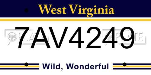 7AV4249 West Virginia License Plate