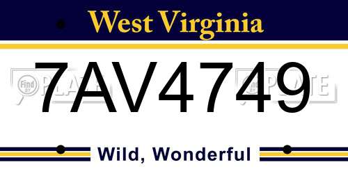 7AV4749 West Virginia License Plate