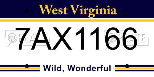 7AX1166 West Virginia License Plate