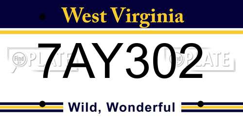 7AY302 West Virginia License Plate