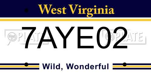 7AYE02 West Virginia License Plate