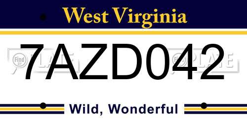 7AZD042 West Virginia License Plate