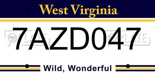 7AZD047 West Virginia License Plate