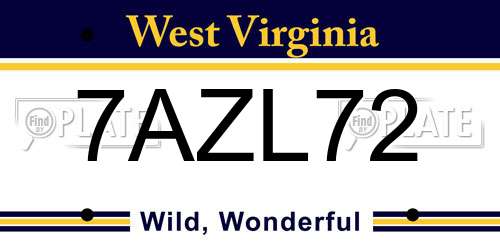 7AZL72 West Virginia License Plate