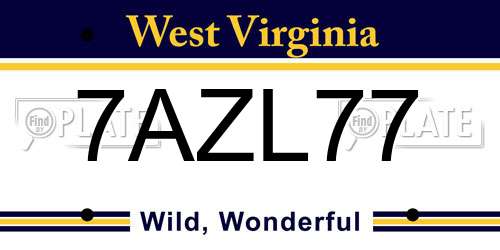 7AZL77 West Virginia License Plate