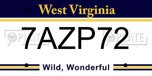7AZP72 West Virginia License Plate