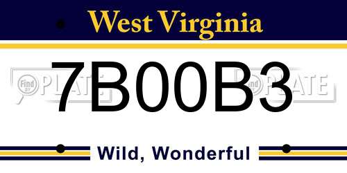 7B00B3 West Virginia License Plate