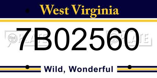 7B02560 West Virginia License Plate