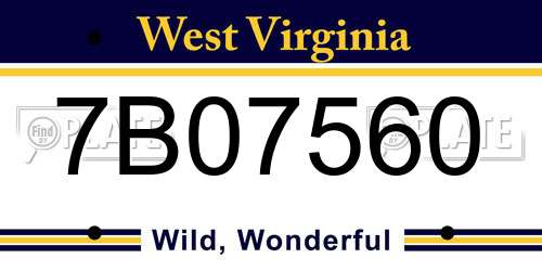 7B07560 West Virginia License Plate
