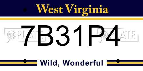 7B31P4 West Virginia License Plate
