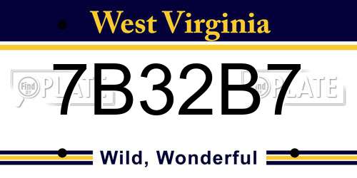7B32B7 West Virginia License Plate