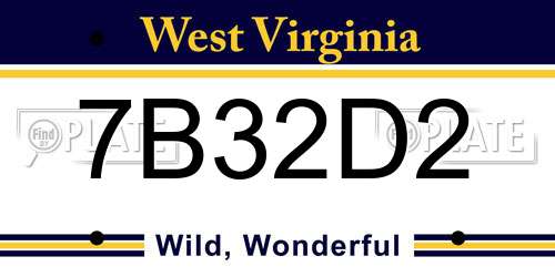 7B32D2 West Virginia License Plate