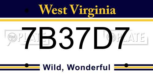 7B37D7 West Virginia License Plate