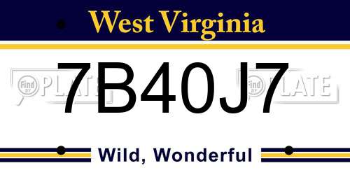 7B40J7 West Virginia License Plate