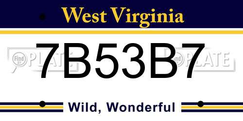 7B53B7 West Virginia License Plate