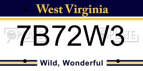 7B72W3 West Virginia License Plate
