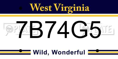 7B74G5 West Virginia License Plate