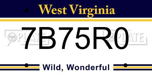 7B75R0 West Virginia License Plate