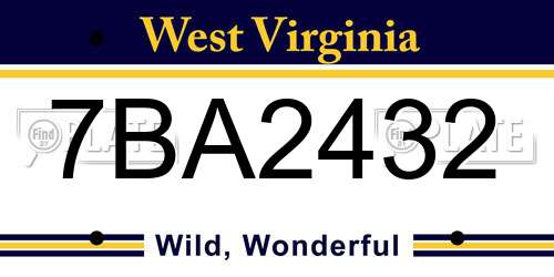 7BA2432 West Virginia License Plate