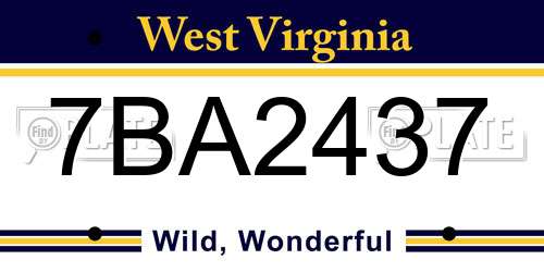 7BA2437 West Virginia License Plate