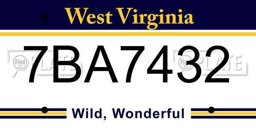 7BA7432 West Virginia License Plate