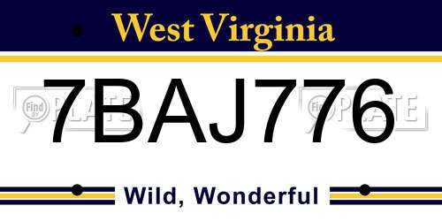 7BAJ776 West Virginia License Plate