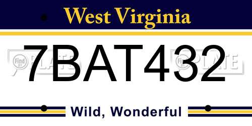 7BAT432 West Virginia License Plate