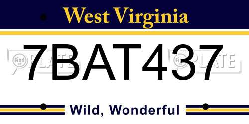 7BAT437 West Virginia License Plate