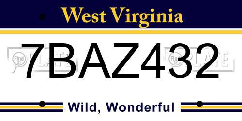 7BAZ432 West Virginia License Plate