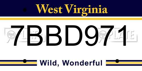 7BBD971 West Virginia License Plate