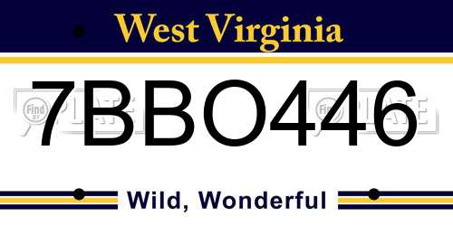 7BBO446 West Virginia License Plate