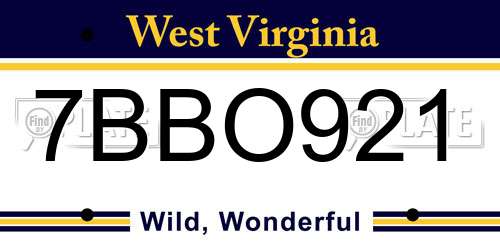 7BBO921 West Virginia License Plate