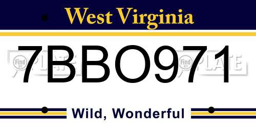 7BBO971 West Virginia License Plate