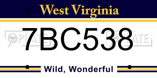 7BC538 West Virginia License Plate