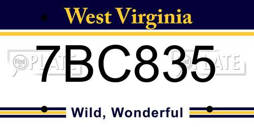 7BC835 West Virginia License Plate