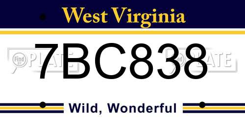 7BC838 West Virginia License Plate