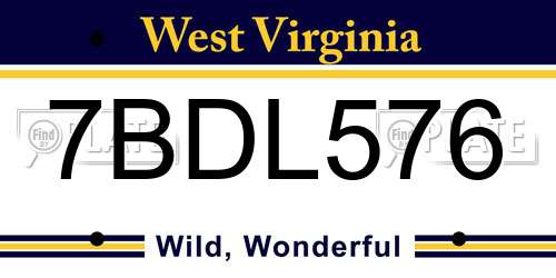 7BDL576 West Virginia License Plate