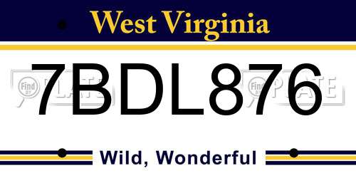 7BDL876 West Virginia License Plate