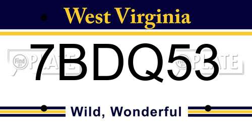 7BDQ53 West Virginia License Plate