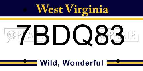 7BDQ83 West Virginia License Plate