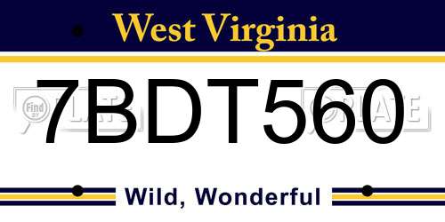 7BDT560 West Virginia License Plate