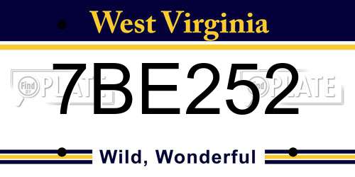 7BE252 West Virginia License Plate