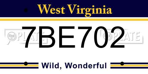 7BE702 West Virginia License Plate
