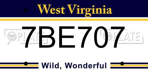 7BE707 West Virginia License Plate