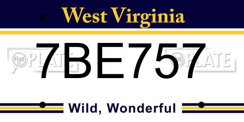 7BE757 West Virginia License Plate