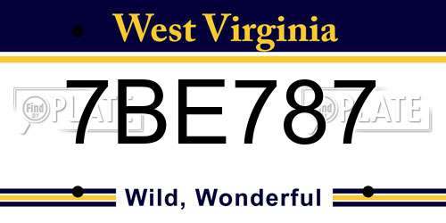 7BE787 West Virginia License Plate