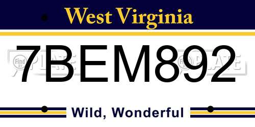 7BEM892 West Virginia License Plate