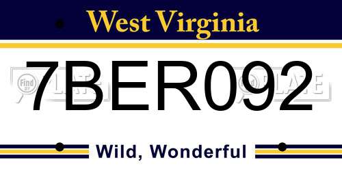 7BER092 West Virginia License Plate