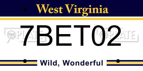 7BET02 West Virginia License Plate