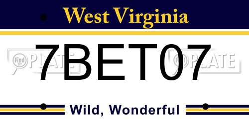 7BET07 West Virginia License Plate